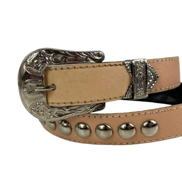 Vintage Western Studded USA Made Small-Medium Vegan Leather Rodeo Style Belt S-M - Picture 9 of 16